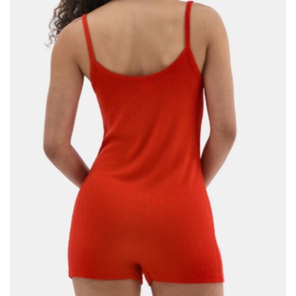 NOBO Red Lightweight Soft Pointelle Knit Sleep Romper Plus Size 2X - Picture 3 of 9